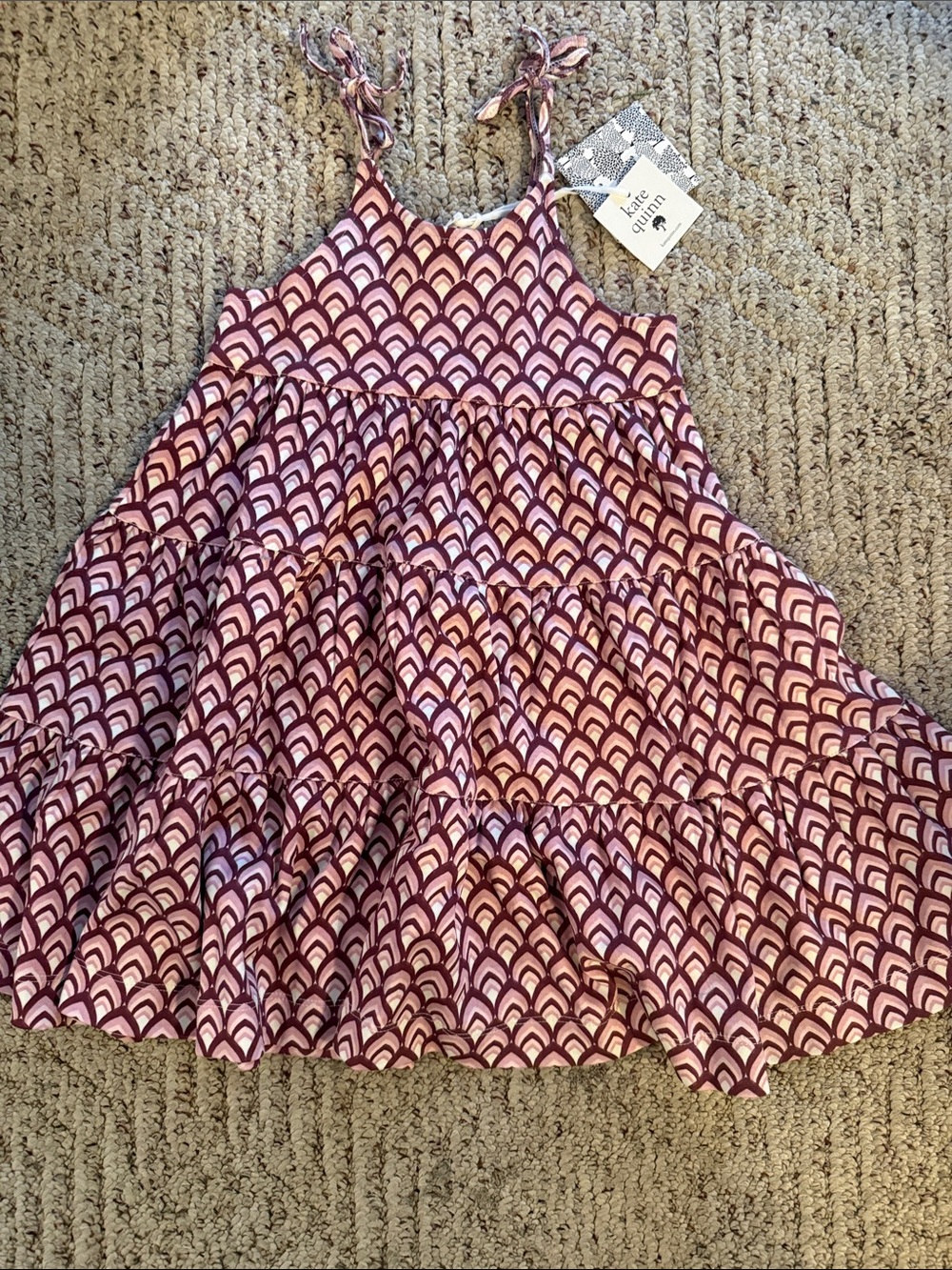 kate quinn Pink and White Tiered Sundress with Tie Straps